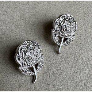 THEDA Sterling Silver Marcasite Rose or Flower Studs Earrings